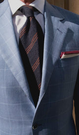 3-Fold Striped Silk Shantung Tie - Navy/Brown