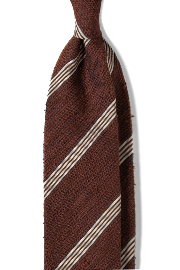 3-Fold Striped Silk Grenadine Shantung Tie - Brown/White - Brunati Como