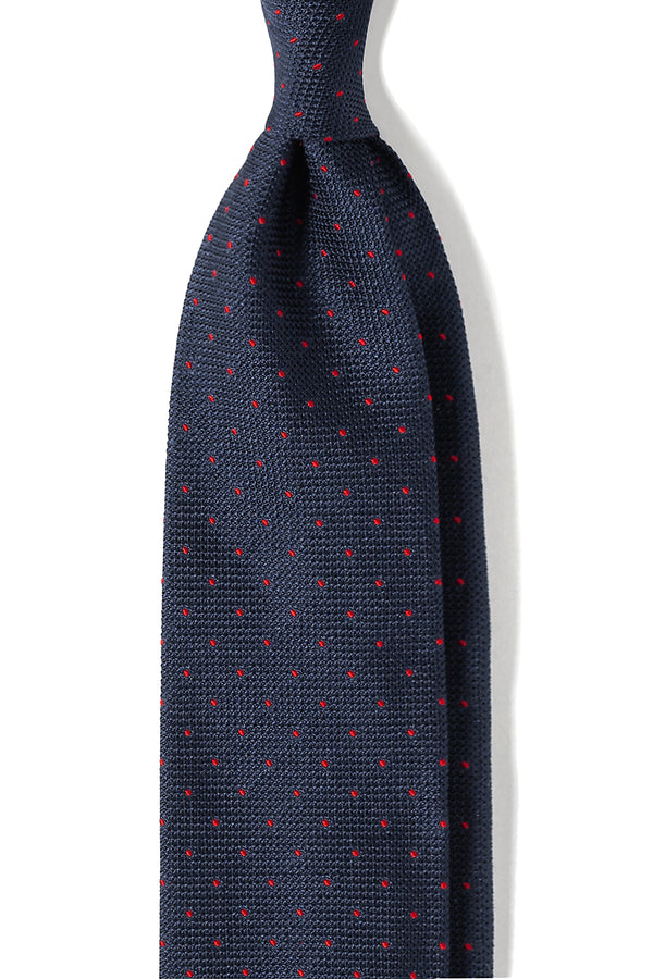 Polka Dot Silk Grenadine Jacquard Tie - Navy/Red