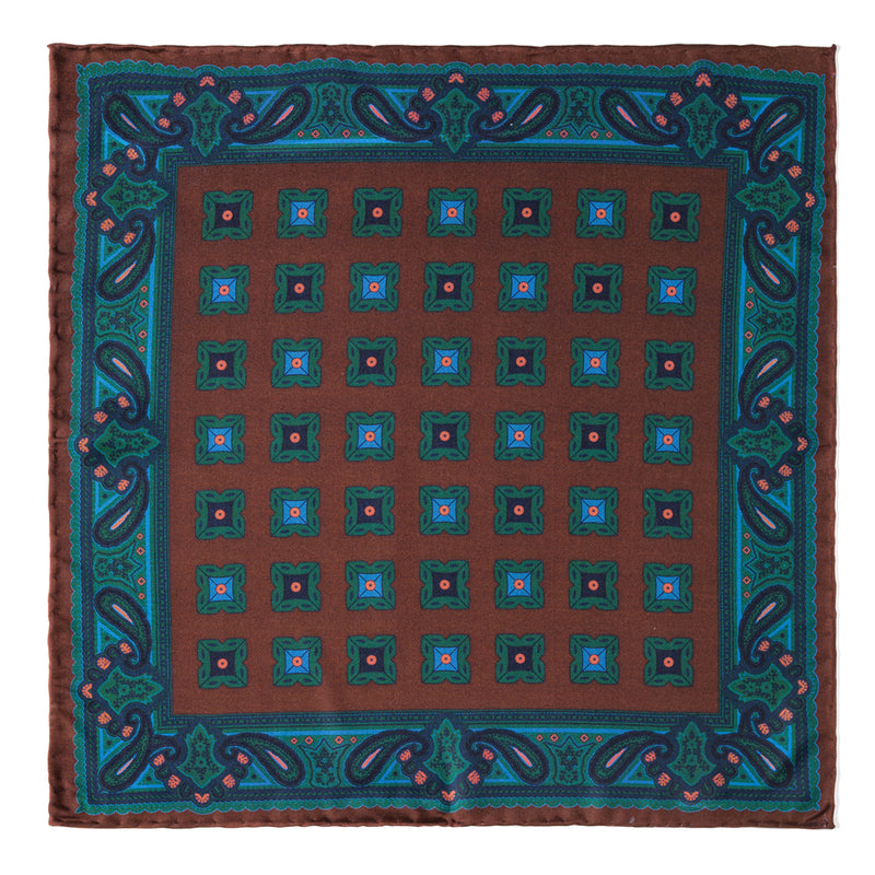 Diamond Ancient Madder Silk Pocket Square - Brown