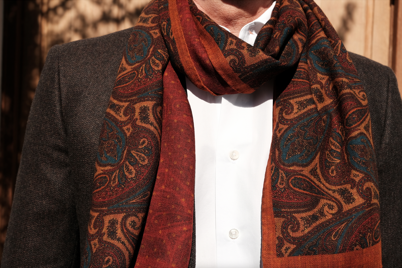 Handrolled Doubleface Flannel Scarf - Rust / Copper Red - Brunati Como