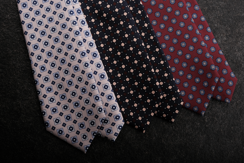 3-Fold Patterned Printed Silk Tie - Bordeaux / Light Blue - Brunati Como