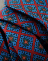 Handprinted Medallion Ancient Madder Silk Tie – Red / Light Blue / Orange / Forest - Brunati Como
