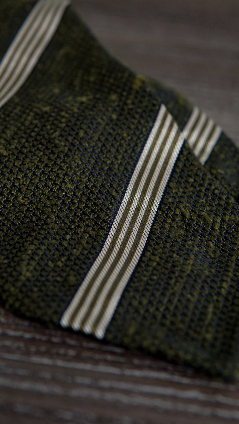 Grenadine Shantung Silk Tie Green Striped Brunati Como