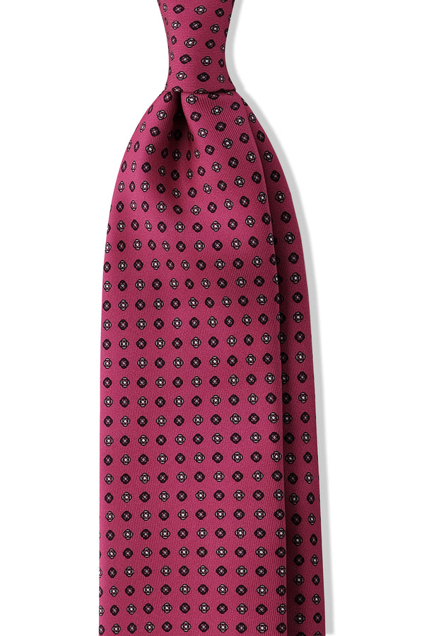 3-Fold Floral Patterned Printed Silk Tie - Pink - Brunati Como