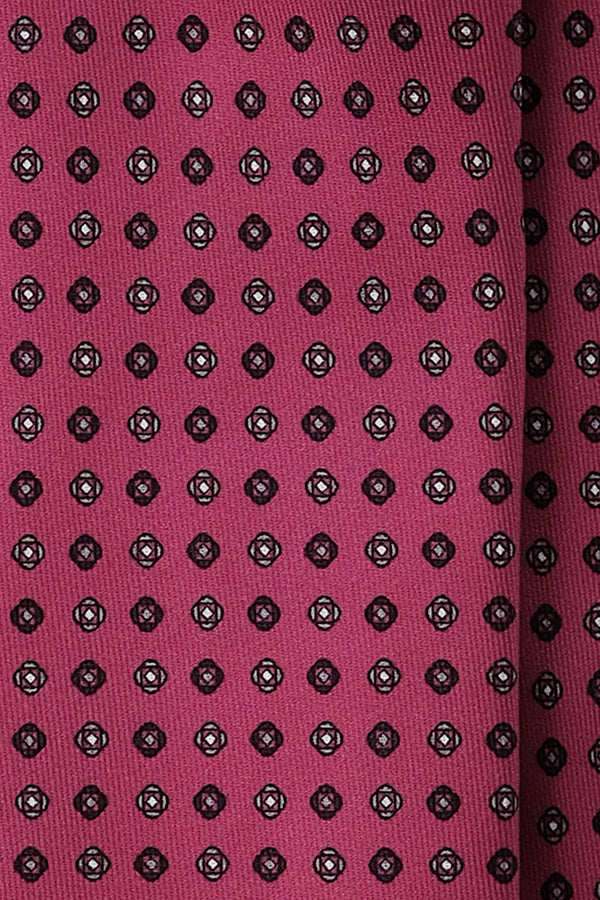 3-Fold Floral Patterned Printed Silk Tie - Pink - Brunati Como