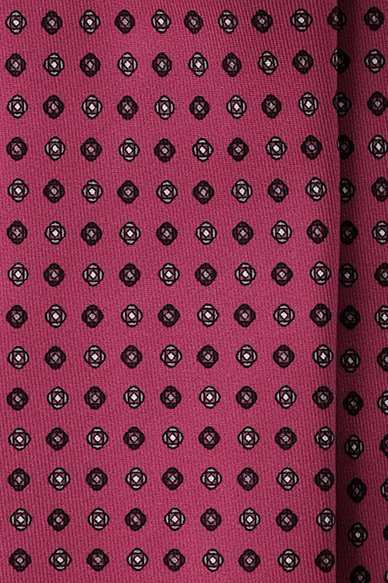 3-Fold Floral Patterned Printed Silk Tie - Pink - Brunati Como