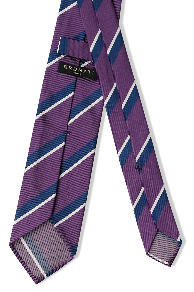 3-Fold Preppy Repp Silk Tie - Lilac / Blue / White - Brunati Como