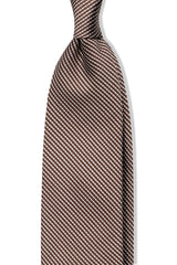 3-fold Striped Silk Jacquard Tie - Chocolate / Beige - Brunati Como®