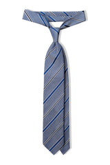 3-Fold Striped Silk Grenadine Tie - Blue / Royal Blue / Dark Navy - Brunati Como