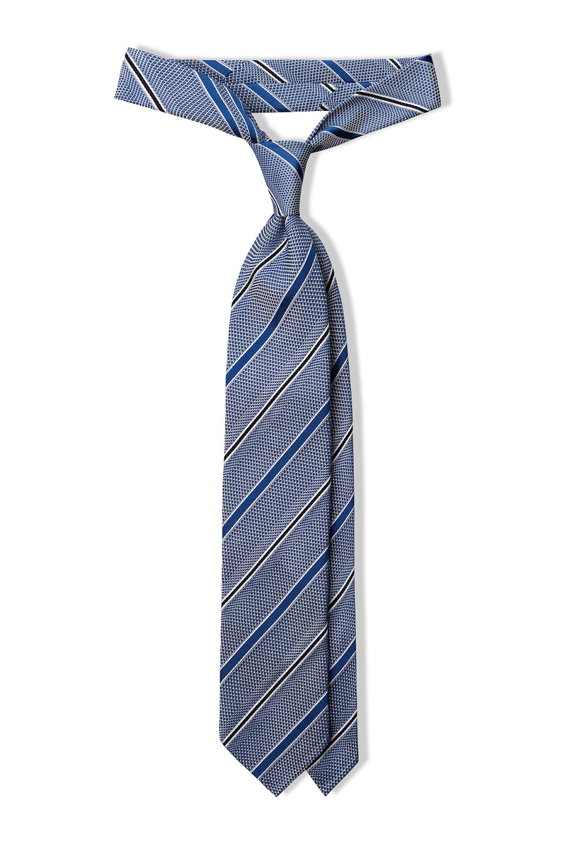 3-Fold Striped Silk Grenadine Tie - Blue / Royal Blue / Dark Navy - Brunati Como