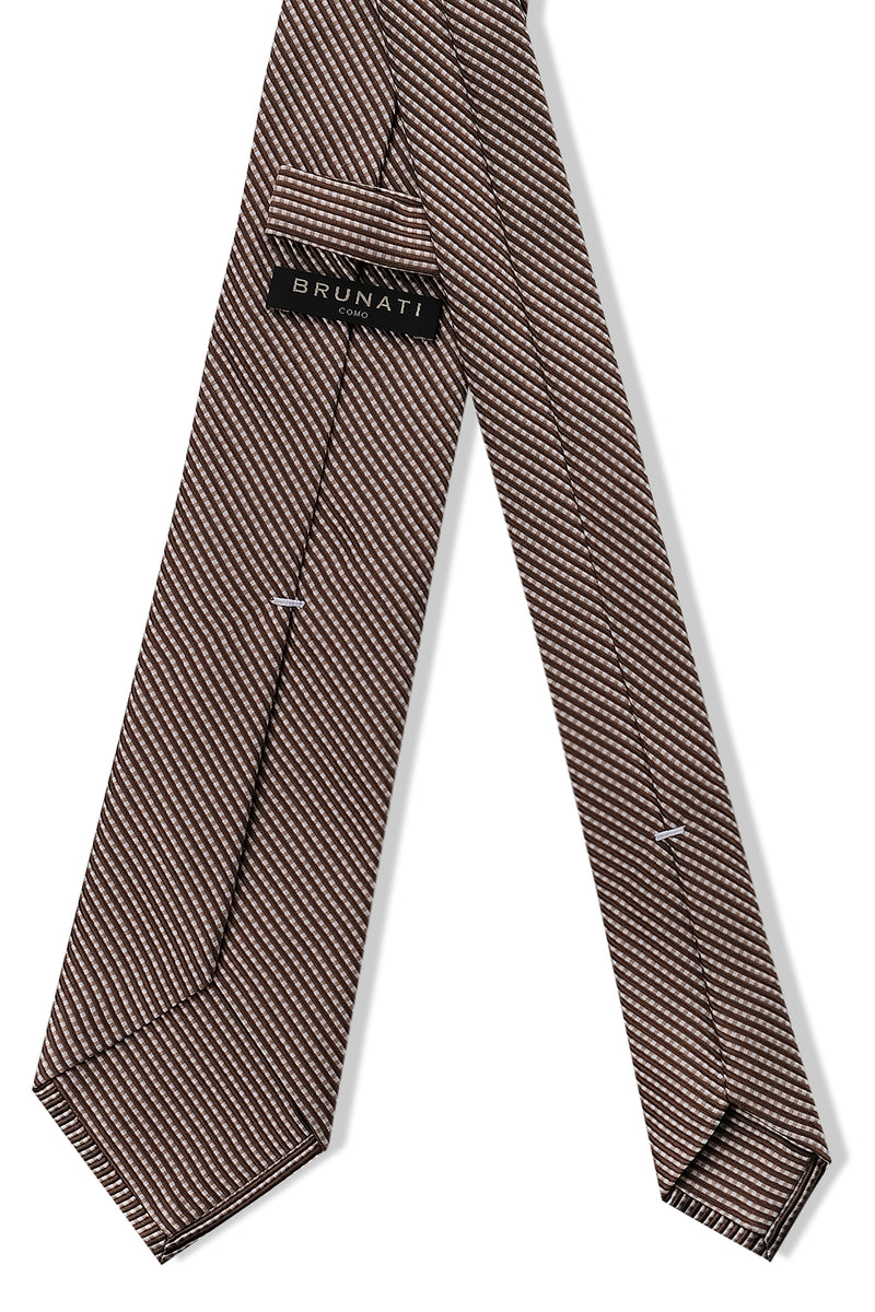 3-fold Striped Silk Jacquard Tie - Chocolate / Beige - Brunati Como®