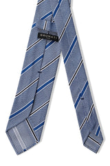 3-Fold Striped Silk Grenadine Tie - Blue / Royal Blue / Dark Navy - Brunati Como