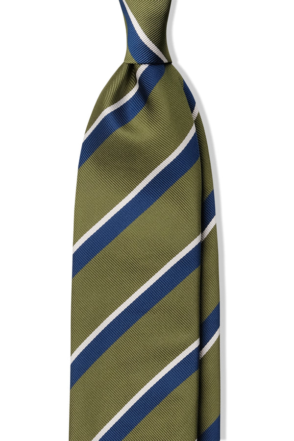 3-Fold Preppy Repp Silk Tie - Green / Blue / White - Brunati Como