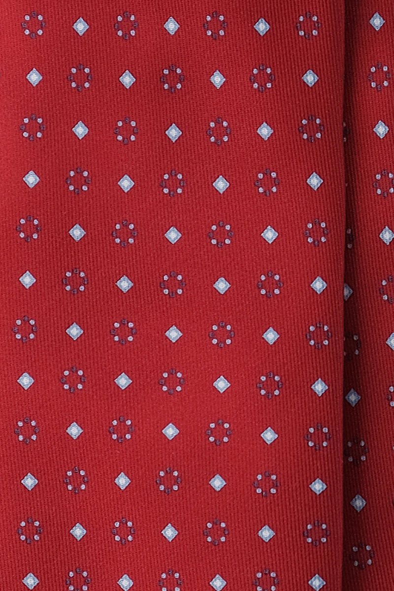 3-Fold Patterned Printed Silk Tie - Red - Brunati Como