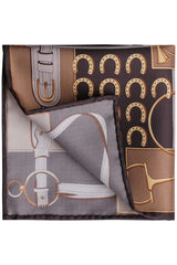 Horseshoe Pattern Silk Pocket Square - Brown - Brunati Como