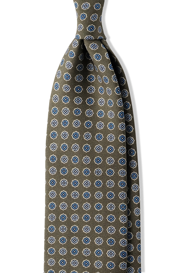 3-Fold Untipped Floral Silk Tie - Green / Light Blue / Blue - Brunati Como