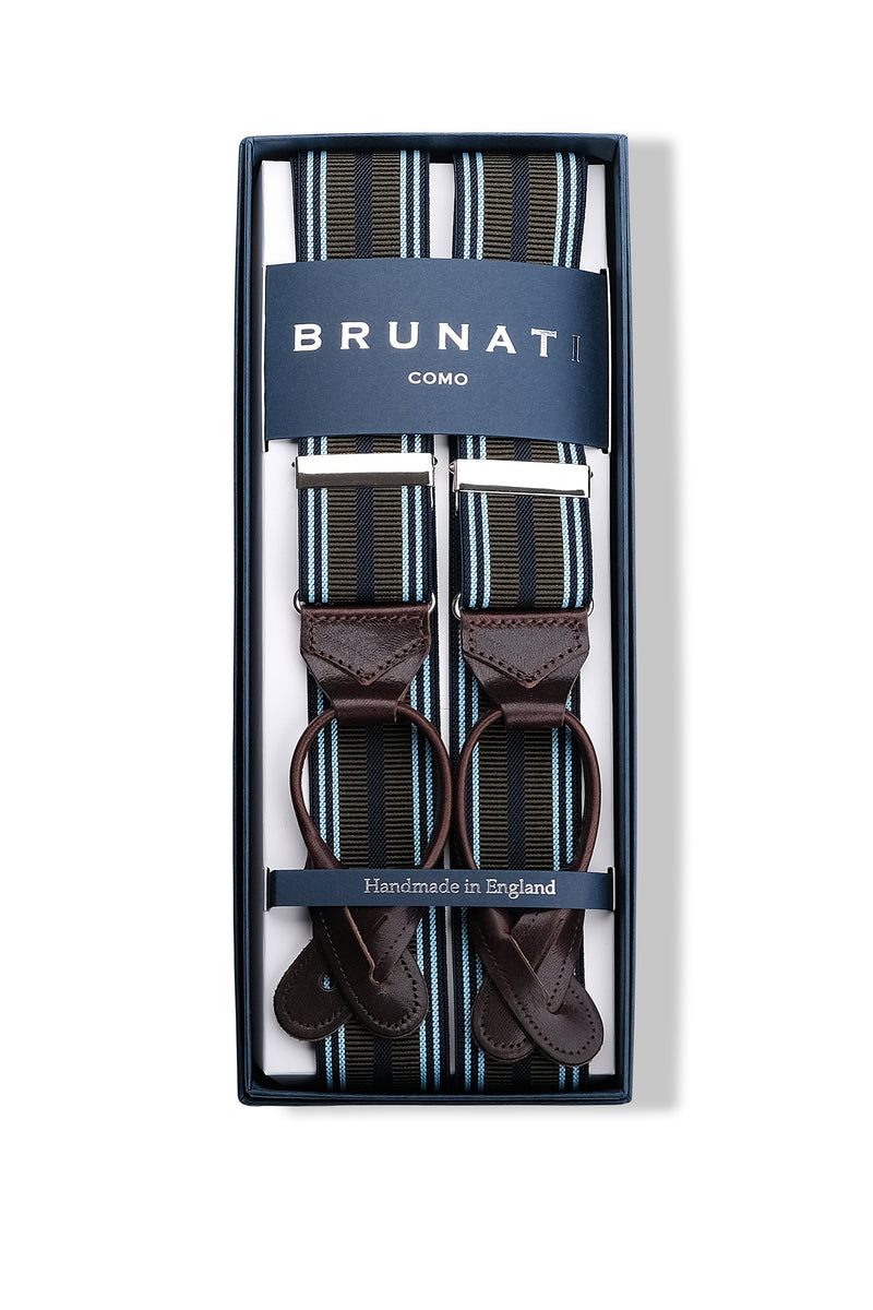 Striped Elastic Braces - Navy/Forest/Light Blue - Brunati Como®