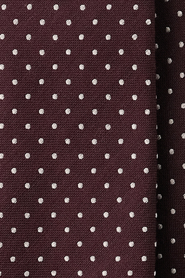 3-Fold Silk Wool Pindot Jacquard Tie - Burgundy - Brunati Como