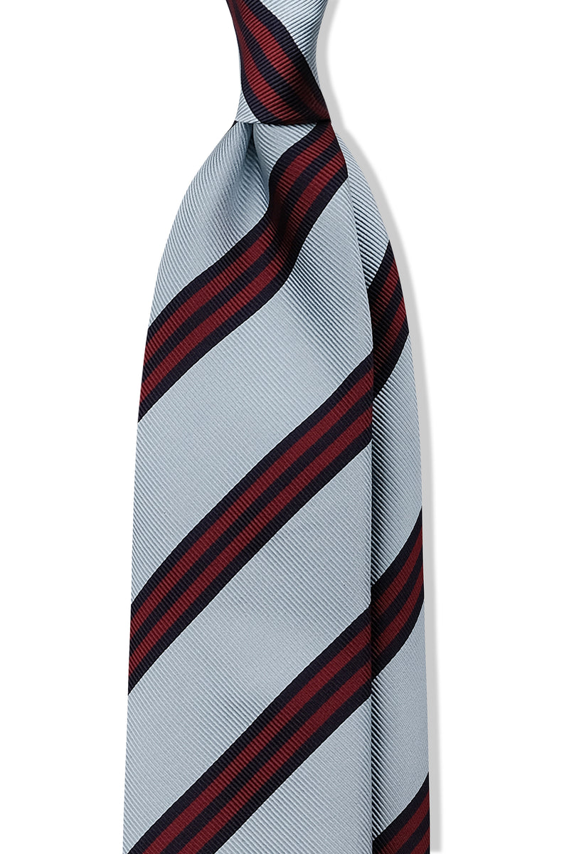 3-Fold Striped Repp Silk Tie - Light Blue / Red / Navy - Brunati Como®