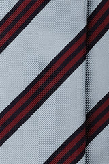 3-Fold Striped Repp Silk Tie - Light Blue / Red / Navy - Brunati Como®