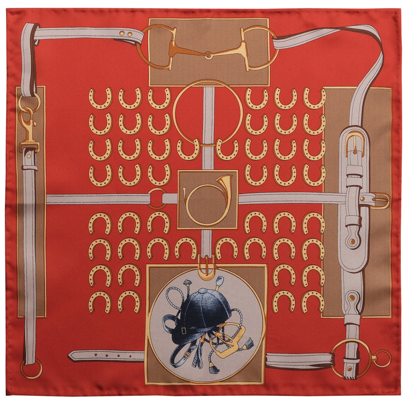 Horseshoe Pattern Silk Pocket Square - Red - Brunati Como