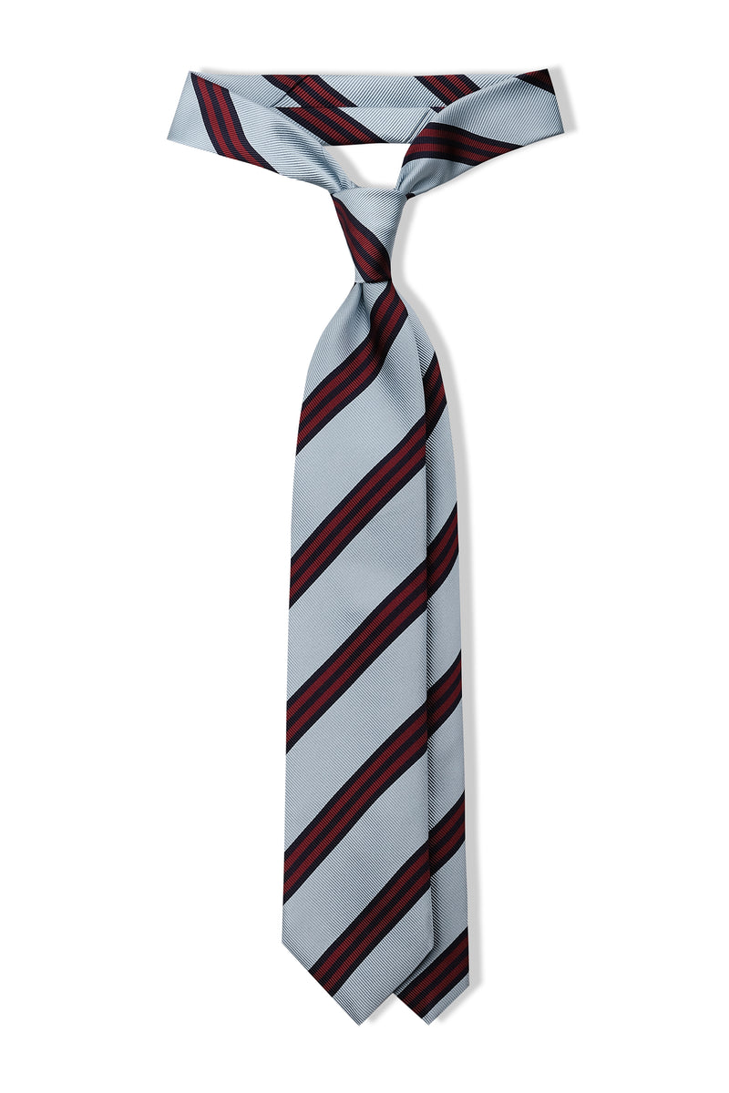 3-Fold Striped Repp Silk Tie - Light Blue / Red / Navy - Brunati Como®