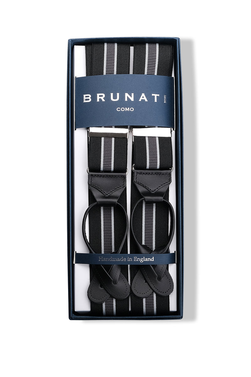 Striped Elastic Braces - Black/Grey - Brunati Como®
