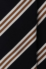3-Fold Striped Repp Silk Tie - Navy / Gold / White - Brunati Como®
