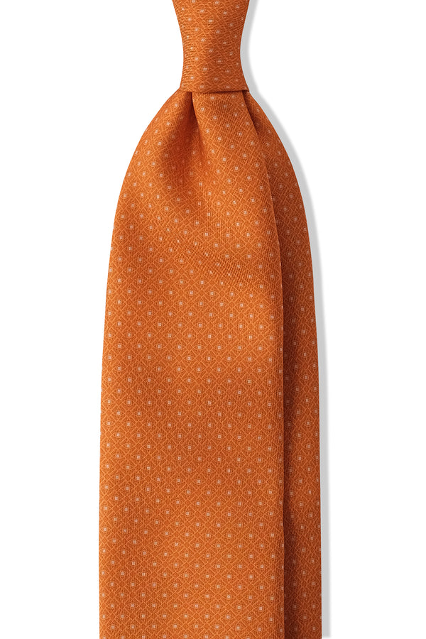 3-Fold Rosetta Pattern Printed Silk Tie - Vivid Orange - Brunati Como