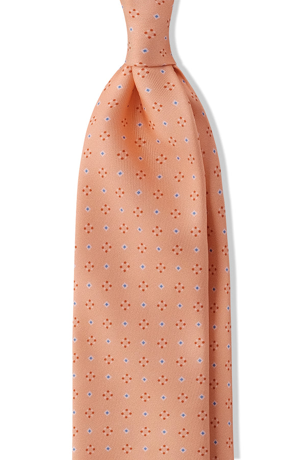 3-Fold Patterned Printed Silk Tie - Soft Orange - Brunati Como