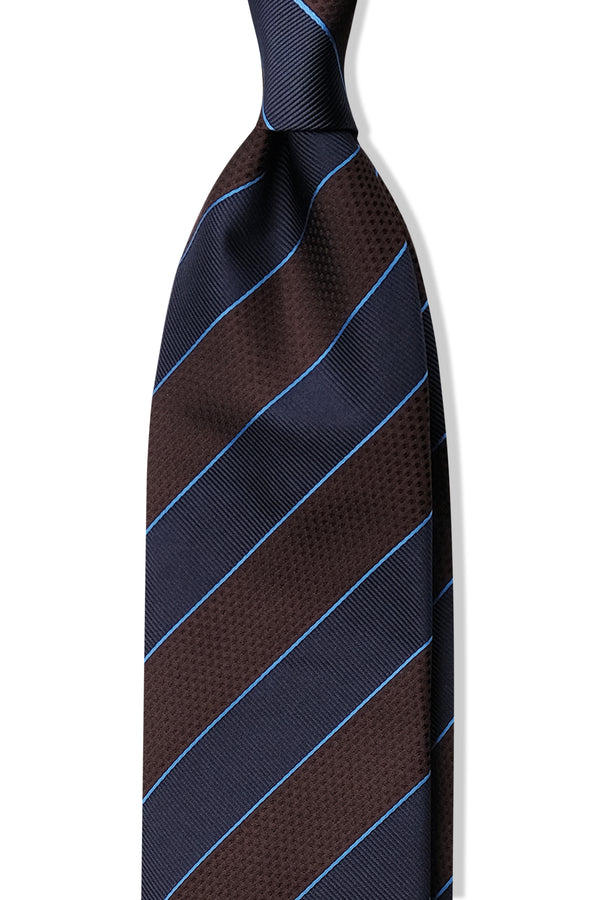 3-Fold Jacquard Repp Silk Tie - Brown / Navy / Blue - Brunati Como