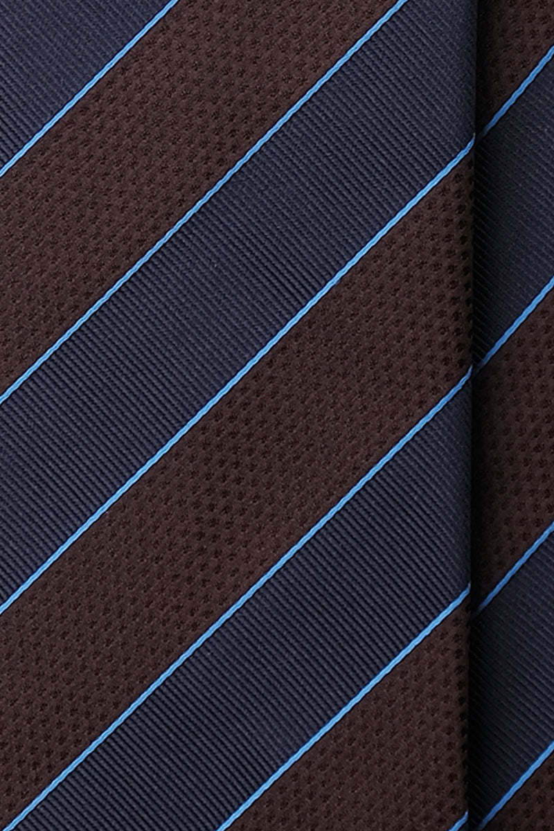 3-Fold Jacquard Repp Silk Tie - Brown / Navy / Blue - Brunati Como
