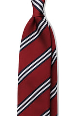 3-Fold Striped Repp Silk Tie - Red / Navy / White - Brunati Como®