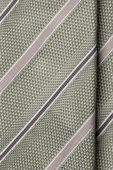 3-Fold Striped Silk Grenadine Tie - Green / Light Beige / Taupe - Brunati Como