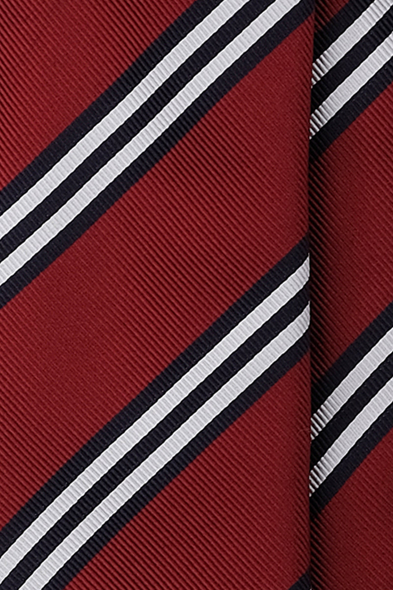 3-Fold Striped Repp Silk Tie - Red / Navy / White - Brunati Como®