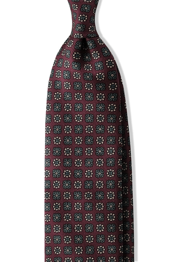 3- Fold Untipped Floral Silk Tie - Burgundy / Forest - Brunati Como