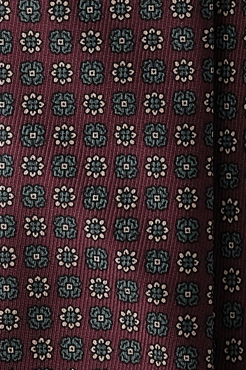 3- Fold Untipped Floral Silk Tie - Burgundy / Forest - Brunati Como