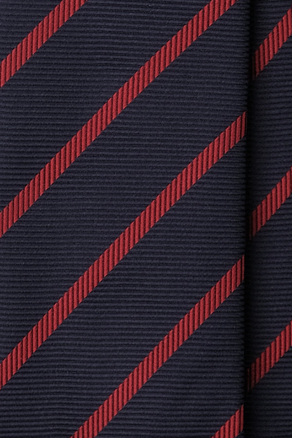 3-Fold Jacquard Repp Silk Tie - Navy / Red - Brunati Como