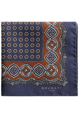 Ornamental Silk Pocket Square - Navy / Brown - Brunati Como