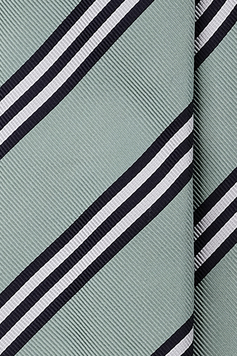 3-Fold Striped Repp Silk Tie - Mint / Navy / White - Brunati Como®