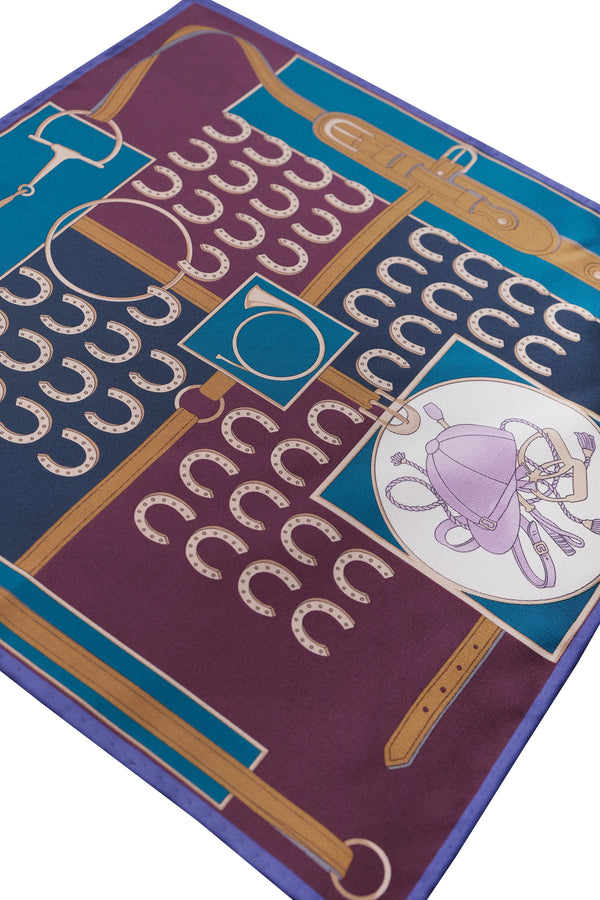 Horseshoe Pattern Silk Pocket Square - Navy / Purple - Brunati Como