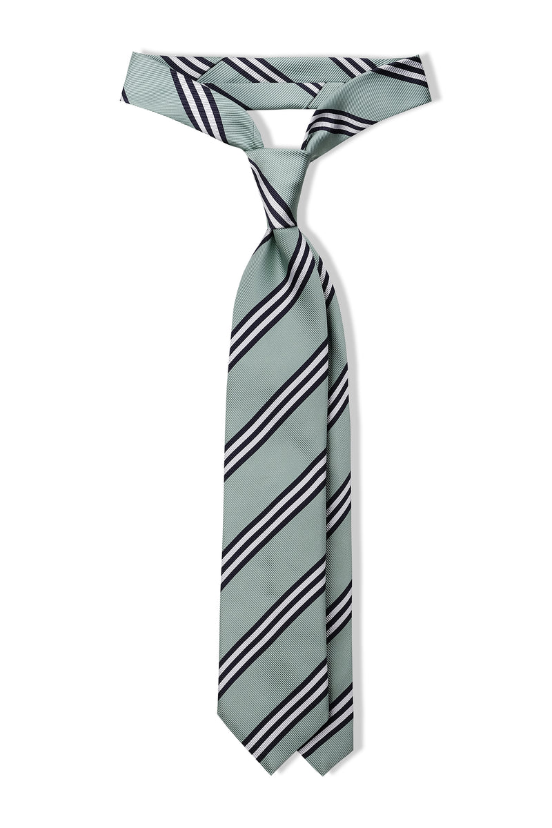 3-Fold Striped Repp Silk Tie - Mint / Navy / White - Brunati Como®