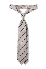 3-Fold Striped Silk Grenadine Tie - Light Beige / Beige / Brown - Brunati Como