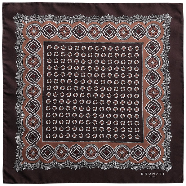 Ornamental Silk Pocket Square - Brown / Toffee - Brunati Como