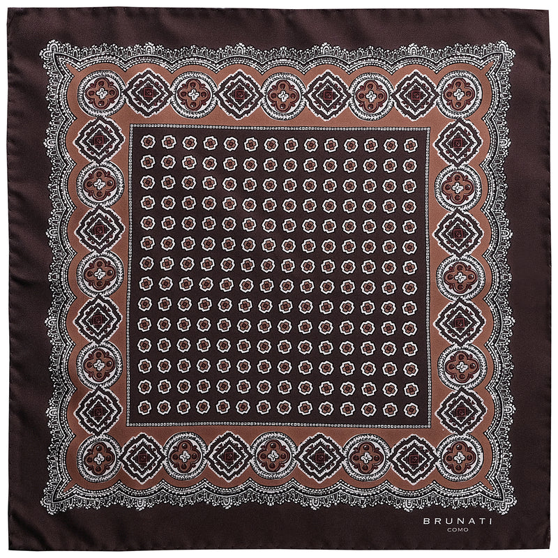 Ornamental Silk Pocket Square - Brown / Toffee - Brunati Como