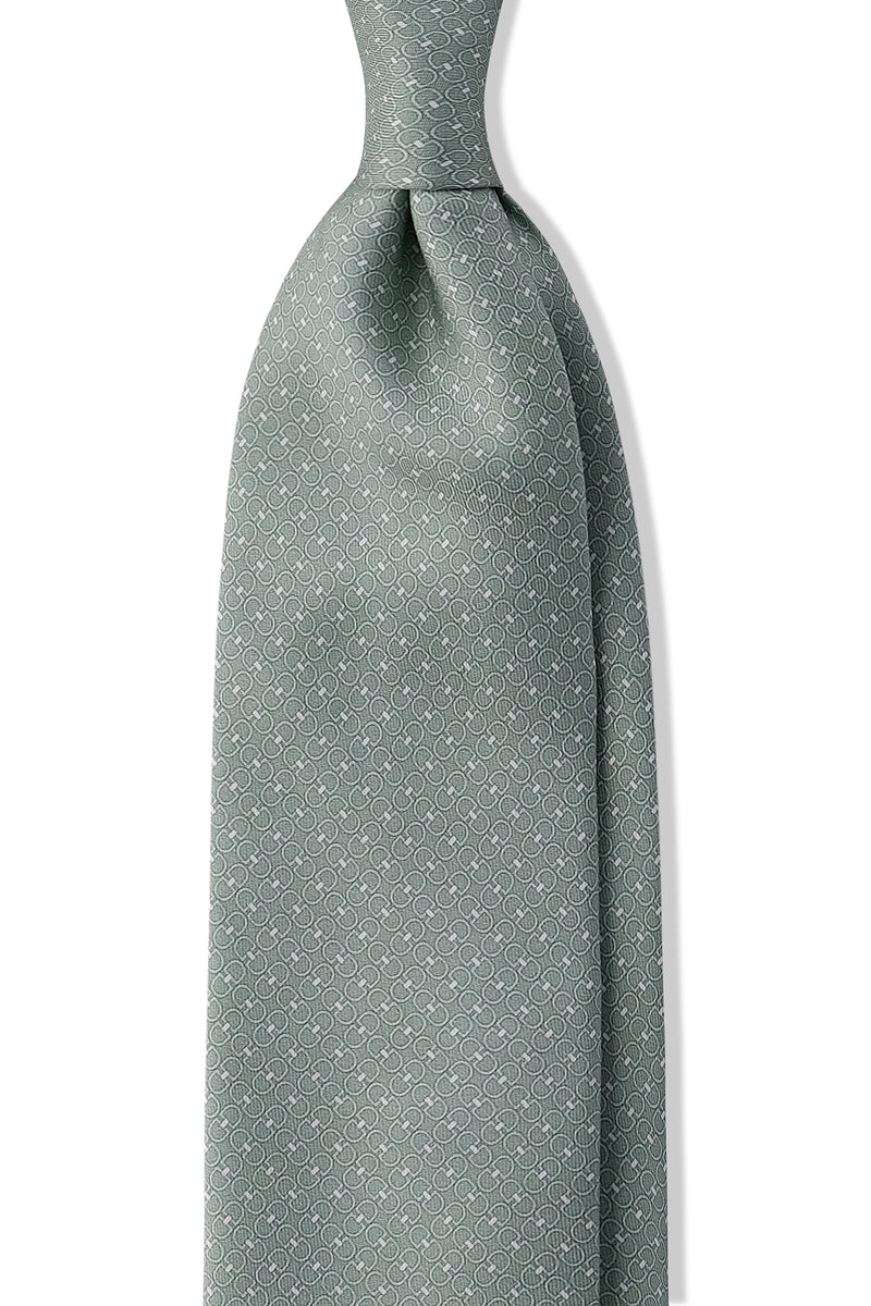 3-Fold Horsebit Printed Silk Tie - Pistachio - Brunati Como