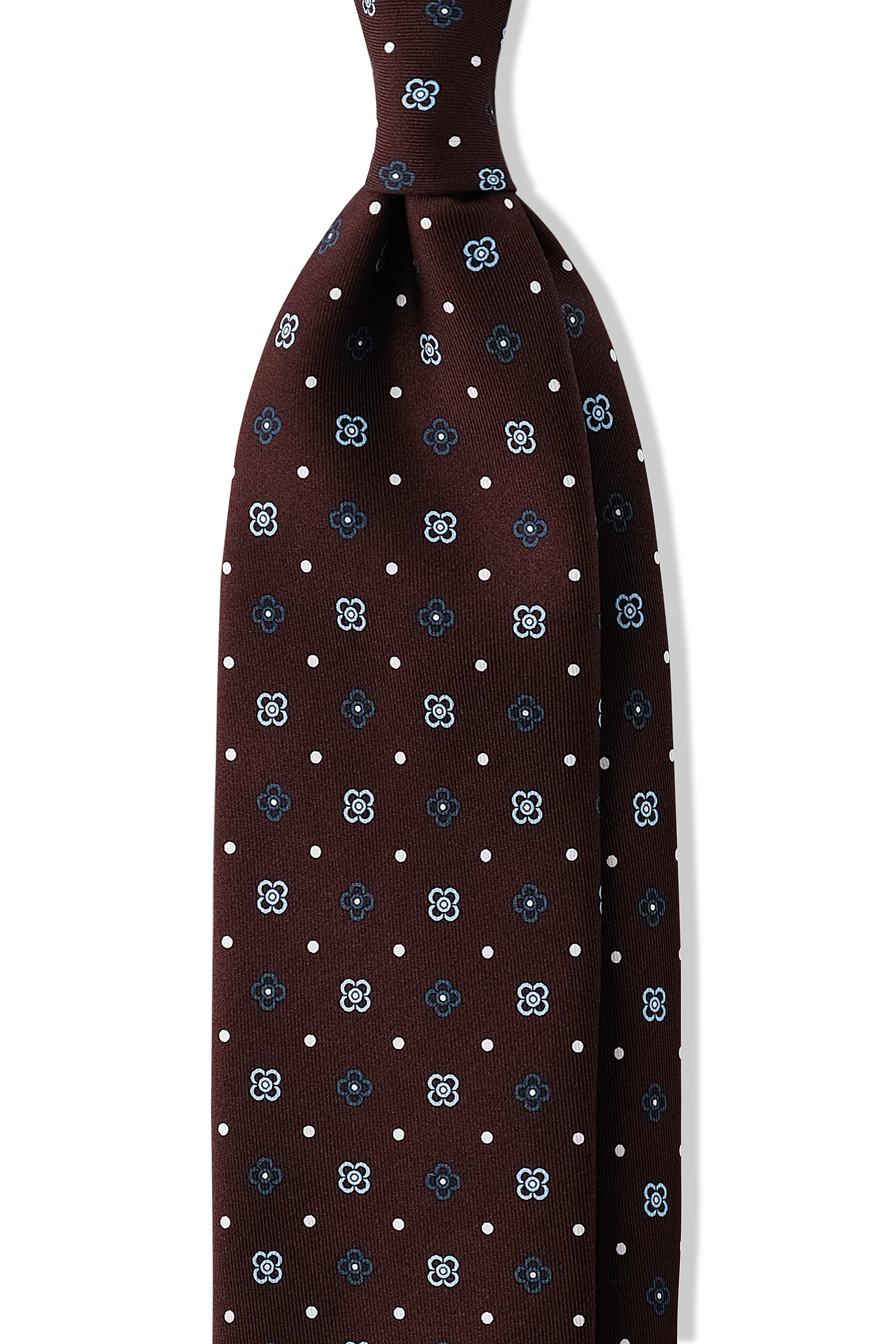 3-Fold Floral Patterned Printed Silk Tie - Brown / Blue– Brunati Como