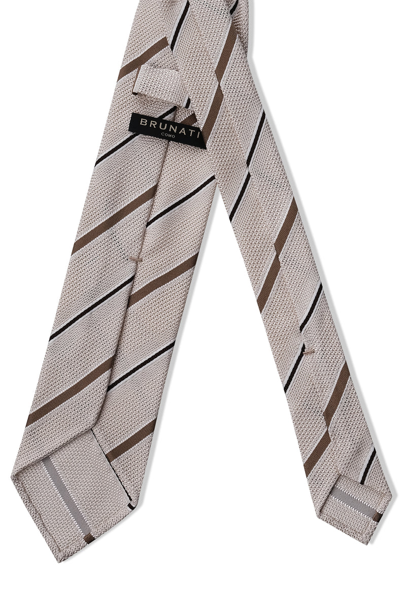3-Fold Striped Silk Grenadine Tie - Light Beige / Beige / Brown - Brunati Como