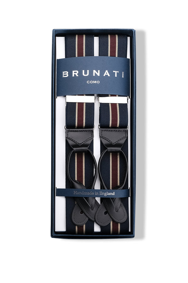 Striped Elastic Braces - Navy/Burgundy/Beige - Brunati Como®